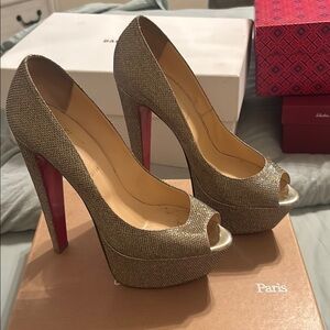 Christian Louboutin Gold Peep Toe Heels